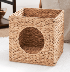 Weaving Rattan Square Cat Bed Cave (Option: Light brown)