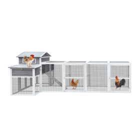 Chicken Coop Extra Large Chicken Coop, Outdoor Wooden Chicken Coop Black Anti Rust Wire Poultry Coop With 2 Nest Boxes, 5 Perches (Color: grey)