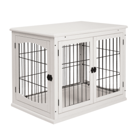 Small Kennel End Table With Two Open Sides And Lockable Door (Color: White)