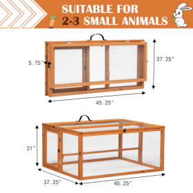 Folding Rabbit Cage, Outdoor Chicken Coop With Running, Wooden Poultry House Play Enclosure, Orange (Color: Orange)