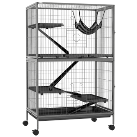 5 Tiers Of Small Animal Cages, Ferret Cages, Large Chinchilla Cages With Hammock Fittings And Heavy Duty Wires (Color: grey)