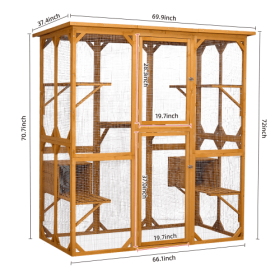 Outdoor Cat Enclosure With Roof 72 Inch High Cat Cabin Large Cat Cage (Color: Yellow)