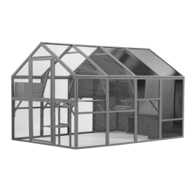 Luxury Cat Cage Outdoor Wooden Cat Fence Patio Large Cat Running House (Color: grey)