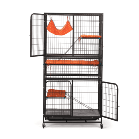 4 Tiers Of Pet Cages, Cat Cages With Ladders, Rabbit Cages (Color: Black)