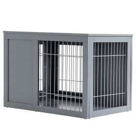 Dog Cage Furniture Metal Indoor Pet Cage Cage, Double Door End Table, Small & Medium Dog House Locks, Grey (Color: grey)