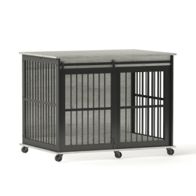 Furniture Dog Cage Sliding Iron Door Dog Cage With Mat (Color: grey)